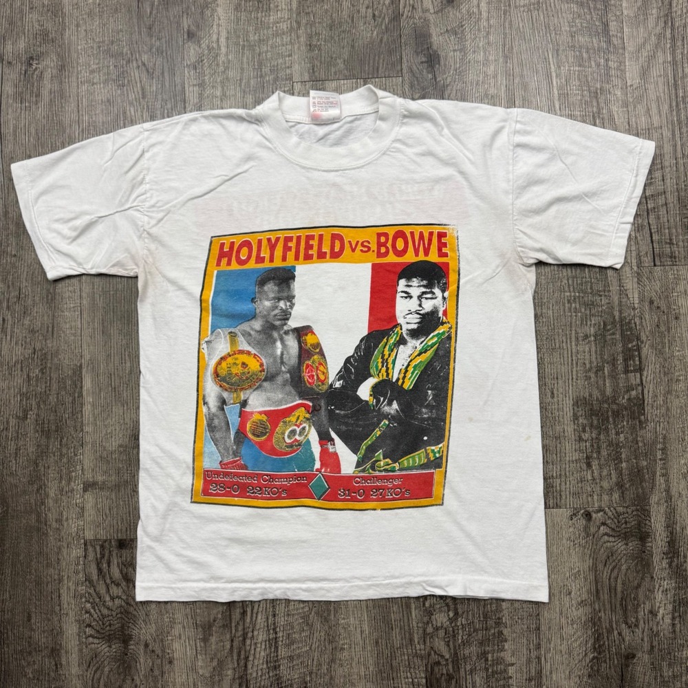 Vintage 1992 Holyfield vs Bowe Boxing T-Shirt Tee Single Stitch 90s - Picture 1 of 7